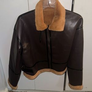 Teddy lined zip up leather jacket